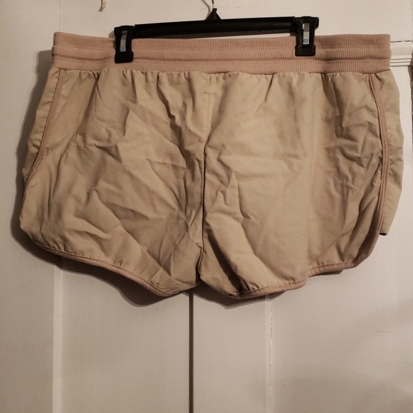 BOGO Dots Tan Stretch Linen Shorts w/Front Lace Paneling & Elastic Waistband - Picture 2 of 2